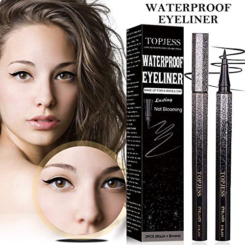 Delineador de ojos, Delineador líquido de ojos, Delineador de ojos Impermeable, negro Delineador Trazo Extrafino, Preciso Secado rápido,Delineador de larga duración,2 piezas, negro y marrón.