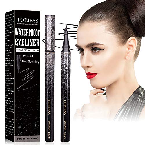 Delineador de ojos, Delineador líquido de ojos, Delineador de ojos Impermeable, negro Delineador Trazo Extrafino, Preciso Secado rápido,Delineador de larga duración,2 piezas, negro y marrón.