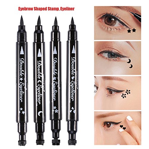 Delineador de ojos líquid, Impermeable y largo duradera doble cabeza Eyeline lápiz estrellas flores de la luna forma del corazón herramienta de decoración de maquillaje
