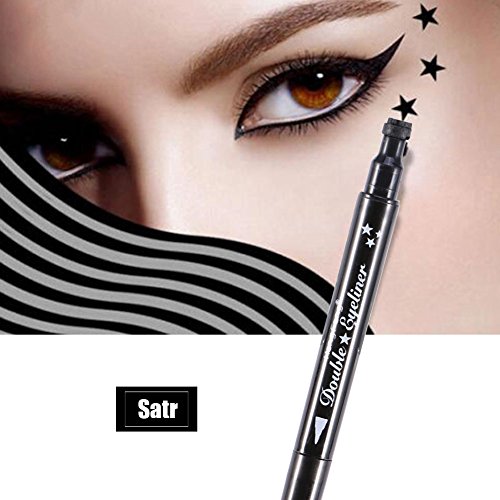 Delineador de ojos líquid, Impermeable y largo duradera doble cabeza Eyeline lápiz estrellas flores de la luna forma del corazón herramienta de decoración de maquillaje