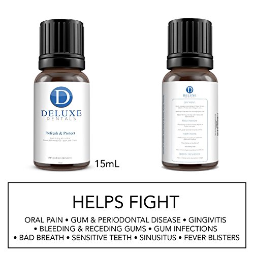 Deluxe Dentals Refresh & Protect - Tratamiento de Encías Inflamadas Sangrantes Sensibles y Mal Aliento - Enjuague Bucal para Alivio del Dolor de Acción Rápida - Limpieza de Dientes 100% Natural 15 ml