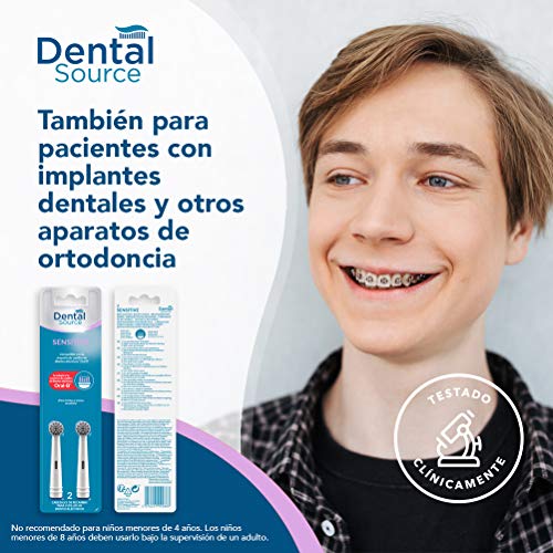 Dental Source SENSITIVE - Cabezales de recambio para Oral-B cepillo de dientes eléctrico - Para dientes y encías más sensibles - Compatible con brackets o implantes dentales - Pack de 2