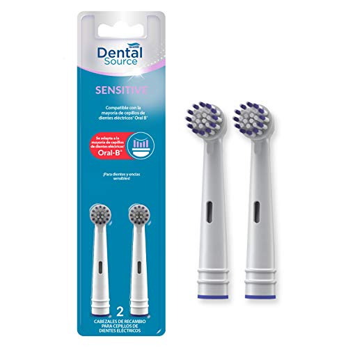 Dental Source SENSITIVE - Cabezales de recambio para Oral-B cepillo de dientes eléctrico - Para dientes y encías más sensibles - Compatible con brackets o implantes dentales - Pack de 2