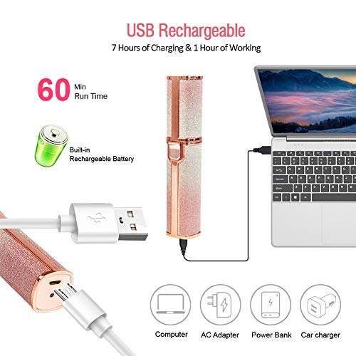 Depiladora Facial Mujer, 2 en 1 Eléctrica Depiladora Cejas USB Recargable Afeitadora Sin Dolor Luz LED Incorporada para Labios Barbilla Cuello Cuerpo