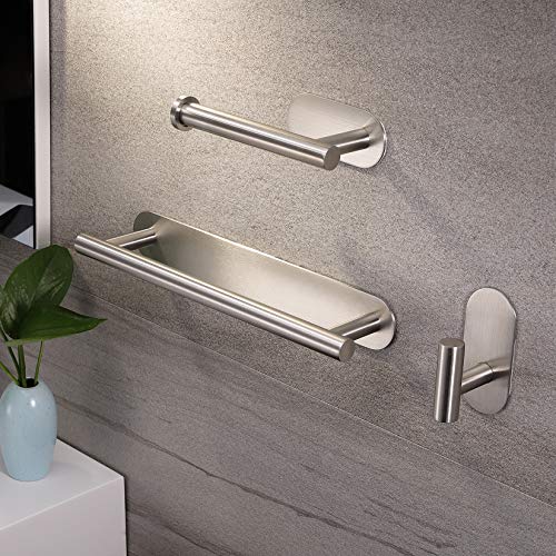 Deprik Toalleros de Baño + Portarrollos para Papel + Ganchos Adhesivos, Juegos de Accesorios de Baño con Toallero Barra Acero Inoxidable