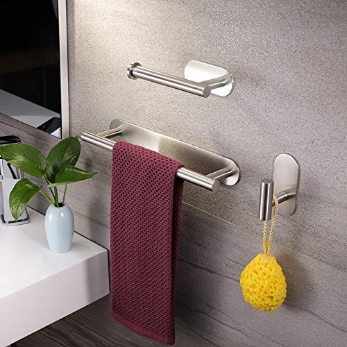Deprik Toalleros de Baño + Portarrollos para Papel + Ganchos Adhesivos, Juegos de Accesorios de Baño con Toallero Barra Acero Inoxidable