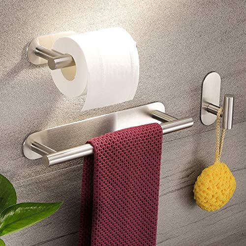 Deprik Toalleros de Baño + Portarrollos para Papel + Ganchos Adhesivos, Juegos de Accesorios de Baño con Toallero Barra Acero Inoxidable