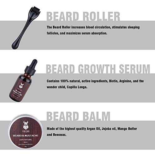 Derma Roller - Kit de crecimiento de barba para barba, rodillo de derma + aceite de suero para el crecimiento de la barba + bálsamo para barba, regalo perfecto para hombres