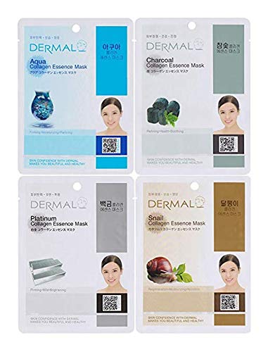 DERMAL 16 Combo Pack Collagen Essence Facial Mask Sheet - The Ultimate Supreme Collection for Every Skin Condition Day to Day Skin Concerns. Nature Made Freshly Packed Korean Face Mask