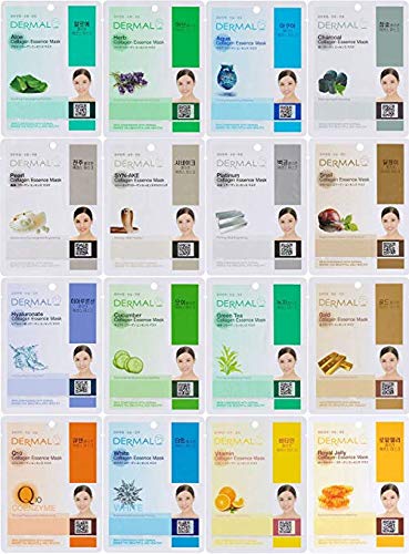 DERMAL 16 Combo Pack Collagen Essence Facial Mask Sheet - The Ultimate Supreme Collection for Every Skin Condition Day to Day Skin Concerns. Nature Made Freshly Packed Korean Face Mask