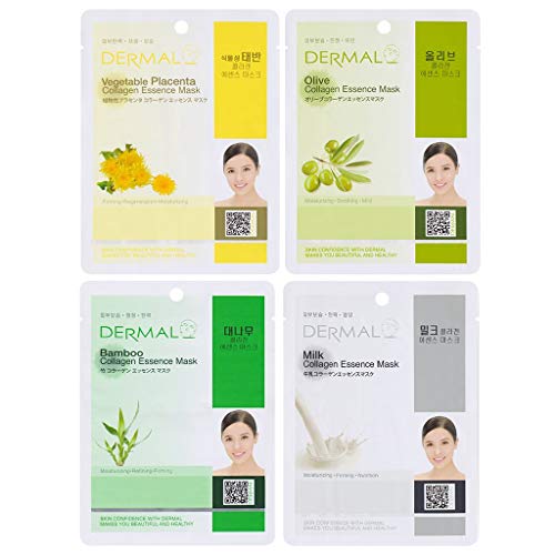 DERMAL 16 Combo Pack Collagen Essence Facial Mask Sheet - Variety Pack 16 Different Hydrating. Plant-based ingredients for maximum skin moisturizing, cleansing, brightening. Daily Skin Supplement