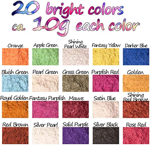 DEWEL Mica en Polvo,Pigmentos para Resina Epoxi/Slime/Uñas/Jabones/Pinturas - Nacarada 20 Colores,10 g