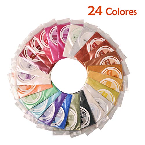 Dewel Mica Powder ,Polvo en Pigmento de Mica 24*10g para teñir Resina Epoxi,Hacer Slimo, Jabón,Bombas de Baño, Maquillaje, Uñas,Cosmético.etc