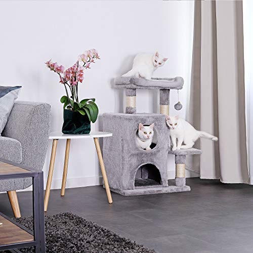 Dibea Árbol rascador Árbol Escalador Árbol para Gatos Altura 80 cm Color Gris Claro