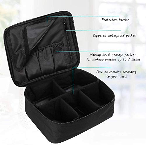 DIMJ Neceser Maquillaje Portátil, Bolsa de Maquillaje Ligera con Divisores Bolsillos Profesional Organizador de Maquillaje Bolso de Cosméticos de Viaje con Bolsa de Cable USB (Negro)