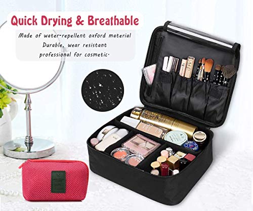 DIMJ Neceser Maquillaje Portátil, Bolsa de Maquillaje Ligera con Divisores Bolsillos Profesional Organizador de Maquillaje Bolso de Cosméticos de Viaje con Bolsa de Cable USB (Negro)
