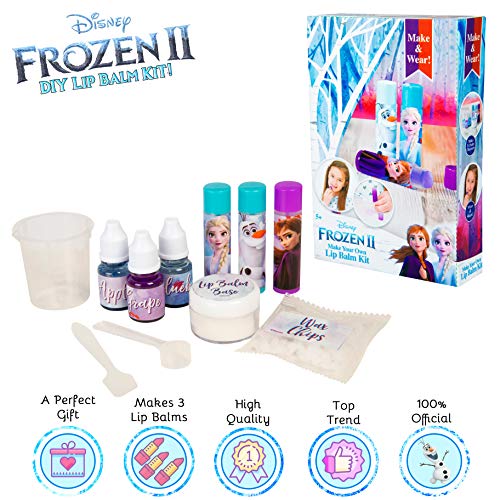 Disney Frozen 2 Set de Maquillaje CREA Tus Pintalabios con Princesas Anna y Elsa, Incluye Barras Labiales de Sabores, Kit Pintalabios Niña Manualidades, Regalos Frozen para Niñas