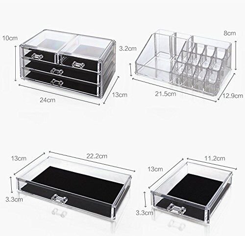 Display4top Caja acrílica Estante de maquillajes Maquillaje Cosméticos Joyería Organizador (4 Drawers Clear C)