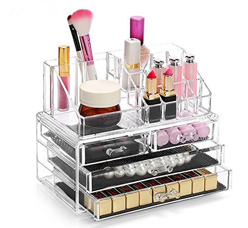 Display4top Caja acrílica Estante de maquillajes Maquillaje Cosméticos Joyería Organizador (4 Drawers Clear C)