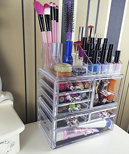 Display4top Caja acrílica Estante de maquillajes Maquillaje Cosméticos Joyería Organizador (7 Drawers Transparente)