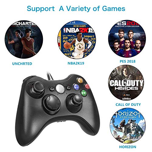 Diswoe Xbox 360 Mando de Gamepad, Controlador Mando USB de Xbox 360 con Vibración, Controlador de Gamepad para Xbox 360 Mando para PC Windows XP/7/8/10