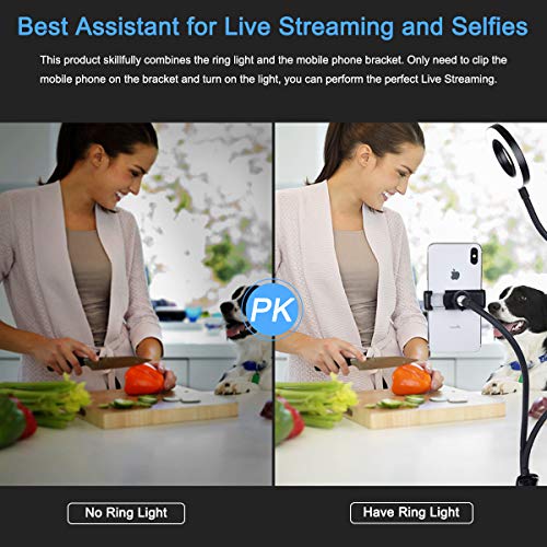 Diyife Anillo de Luz Selfie,[Nueva Versión] LED Luz Anular con Soporte para Teléfono Brazo Largo Flexible 3 Modos de Iluminación para Youtube Transmisión en Vivo Maquillaje Fotografía