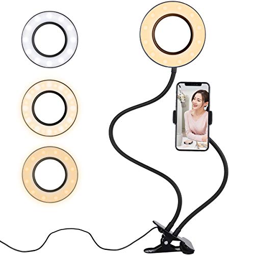 Diyife Anillo de Luz Selfie,[Nueva Versión] LED Luz Anular con Soporte para Teléfono Brazo Largo Flexible 3 Modos de Iluminación para Youtube Transmisión en Vivo Maquillaje Fotografía