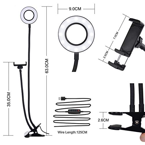 Diyife Anillo de Luz Selfie,[Nueva Versión] LED Luz Anular con Soporte para Teléfono Brazo Largo Flexible 3 Modos de Iluminación para Youtube Transmisión en Vivo Maquillaje Fotografía