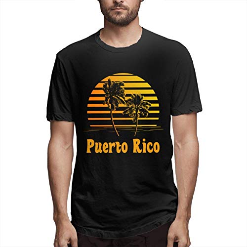Dlovae Puerto Rico Sunset Palm Trees T Shirts Men's Tops Short Sleeved Round Neck Cotton Tees T-Shirts