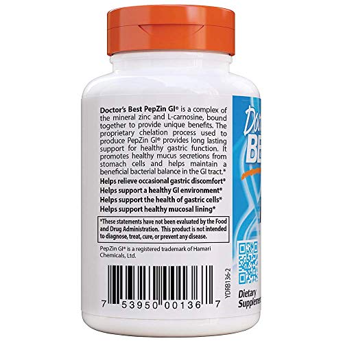 Doctor's Best, PepZinGl, Complejo de Zinc-L-Carnosina, 120 Cápsules vegetarianas, sin soja, sin gluten