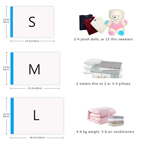 DoGeek Juego de Bolsas de vacío con Bomba Bolsas de almacenaje al vacío para Ropa, edredones o Almohadas (6 pcs)