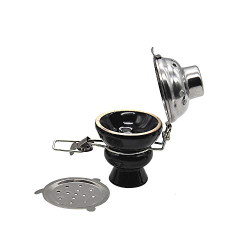 DOJA Barcelona | Cazoleta De Ceramica para Cachimba | 60mm diámetro | 91mm altura | Color Negro | Cazoleta Cachimba con Soporte Carbon Shisha | Cabeza Hookah para Carbon | Para Fumar Tabaco Cachimba