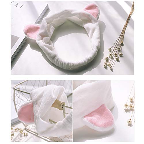 Dokpav 4 pcs Diademas con Orejas de Gato para Mujer, Pelo Bandas Elásticas para Maquillaje Lavado Facial Ducha, azul rosa blanco gris