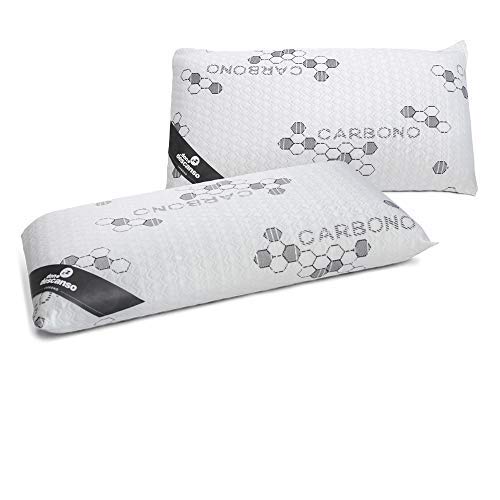 Don Descanso Pack 2 Almohadas de Carbono Activo con Copos Viscoelástica, 70cm, Firmeza Media, Ergonómicas, Adaptables a Cabeza y Cuello, Transpirables, Tejido Strech. Fabricadas en España.