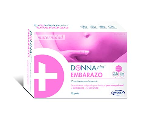 DonnaPlus Embarazo 30 perlas, Complemento alimenticio para el embarazo con DHA, hierro aminoquelado, yodo, vitaminas y minerales, alto contenido de ácido fólico y sal de glucosamina. 1 perla al día