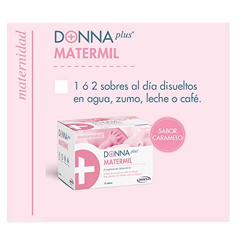 DonnaPlus Matermil 12 sobres, complemente alimenticio para la madre lactante compuesto por cebada, melisa y orégano. 1 o 2 sobres al día.