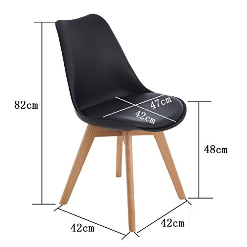 DORAFAIR Pack 4 sillas escandinava Estilo nórdico Silla de Comedor, con Las piernas de Madera de Roble Maciza y cojín cómoda,Negro