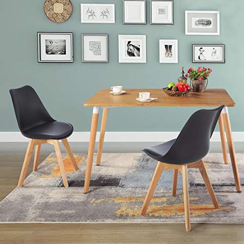 DORAFAIR Pack 4 sillas escandinava Estilo nórdico Silla de Comedor, con Las piernas de Madera de Roble Maciza y cojín cómoda,Negro