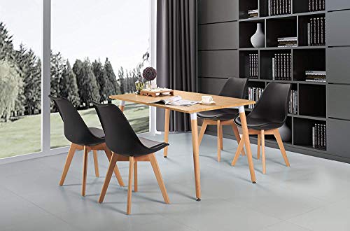 DORAFAIR Pack 4 sillas escandinava Estilo nórdico Silla de Comedor, con Las piernas de Madera de Roble Maciza y cojín cómoda,Negro