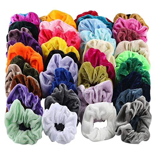 Dorical 40pcs Goma de Pelo Lazo de Pelo Elástico Banda Multi Colores Cinta de Pelo Mujer Niña Satín Elástica 40+1 Piezas Scrunchies Velvet Elastic Pelo Bandas Gomas de Pelo Hermosa Moda (A)