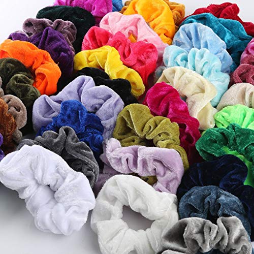 Dorical 40pcs Goma de Pelo Lazo de Pelo Elástico Banda Multi Colores Cinta de Pelo Mujer Niña Satín Elástica 40+1 Piezas Scrunchies Velvet Elastic Pelo Bandas Gomas de Pelo Hermosa Moda (A)
