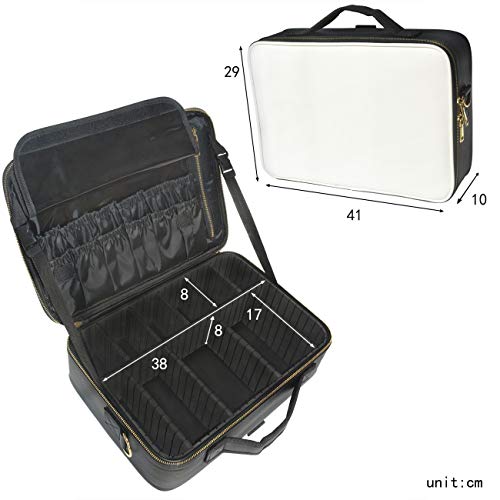 Doubleblack Profesional Neceser para Maquillaje Mujer Bolsa Maletin Organizador Viaje con Brochas Compartimentos Impermeable Negro/Blanco L