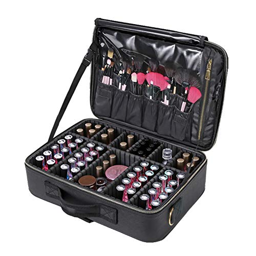 Doubleblack Profesional Neceser para Maquillaje Mujer Bolsa Maletin Organizador Viaje con Brochas Compartimentos Impermeable Negro/Blanco L