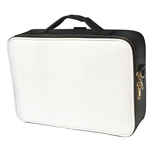 Doubleblack Profesional Neceser para Maquillaje Mujer Bolsa Maletin Organizador Viaje con Brochas Compartimentos Impermeable Negro/Blanco L