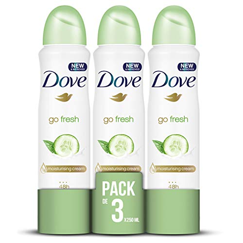Dove Go Fresh Desodorante Antitranspirante Aerosol para Piel Sensible Té Verde y Pepino 0% Alcohol - 250 ml, Pack de 3