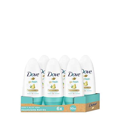 Dove Go Fresh Desodorante Antitranspirante Roll On Pera y Aloe Vera 0% Alcohol - Pack de 6 x 50 ml (Total: 300 ml)