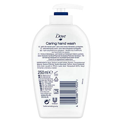 Dove Jabón para manos dispensador, con 1/4 de crema hidratante, Pack de 6 (6 x 250 ml)