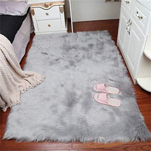 DQMEN Piel de Cordero Oveja/Sheepskin Rug Cordero, imitación mullida Alfombras imitación Piel sintética Deko Piel,para salón Dormitorio baño sofá Silla cojín (Gris, 60 X 90cm)