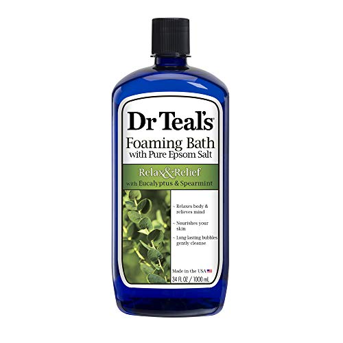 Dr Teal's - Baño de espuma con sal pura de Epsom, relajación y alivio con eucalipto y hierbabuena - 1 litro
