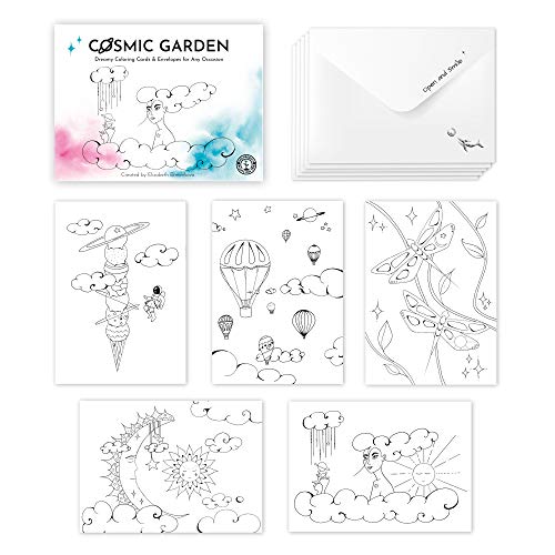 Dreamy Coloring Greeting Cards and Envelopes for All Occasions, Express Your Gratitude and Love in a Unique and Creative Way, Relax and Have Fun with Coloring For Adults Art Therapy - Cosmic Garden